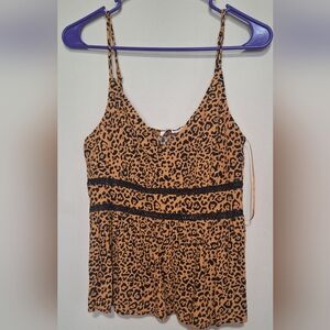 Miami Leopard Print Tank Top with Black Peekaboo Embroidery Adjustable